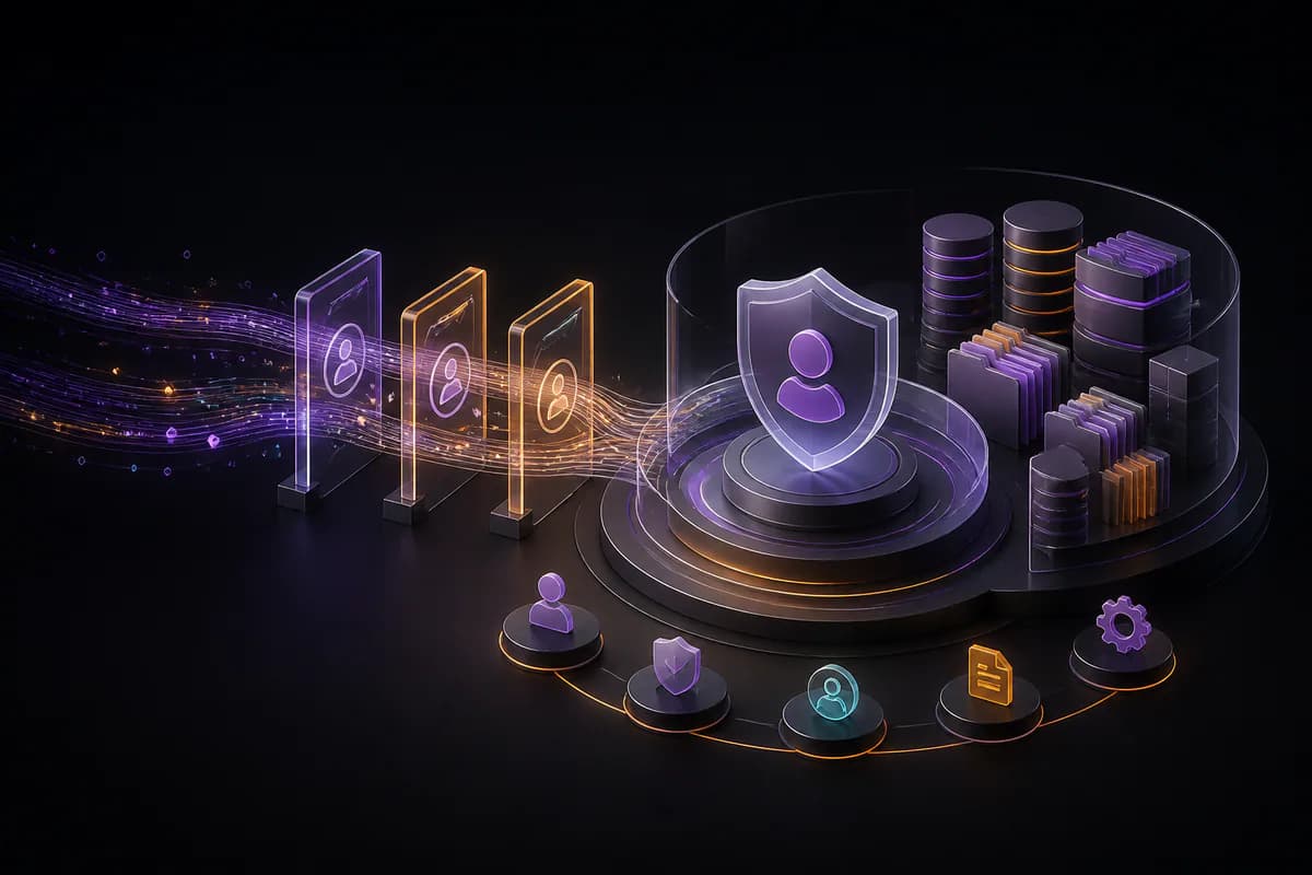 Personal information moves through transparent consent gates into a protected data environment