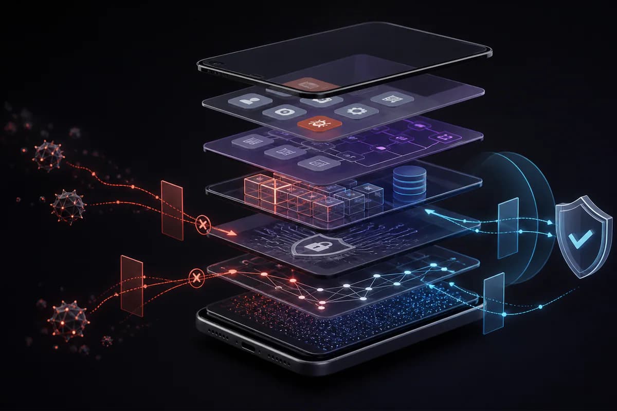 Exploded mobile application layers expose app, storage, network and API security paths