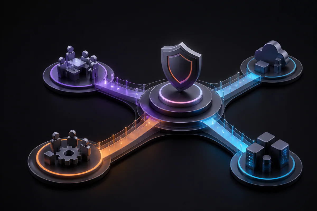 Governance pathways connect teams, technology and controls around a protected organisation